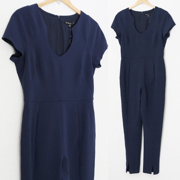 Black Halo Gypsy Rose Jumpsuit Size 8 Short Sleeve V Neck Classic Slit Hem $390 - Picture 3 of 16